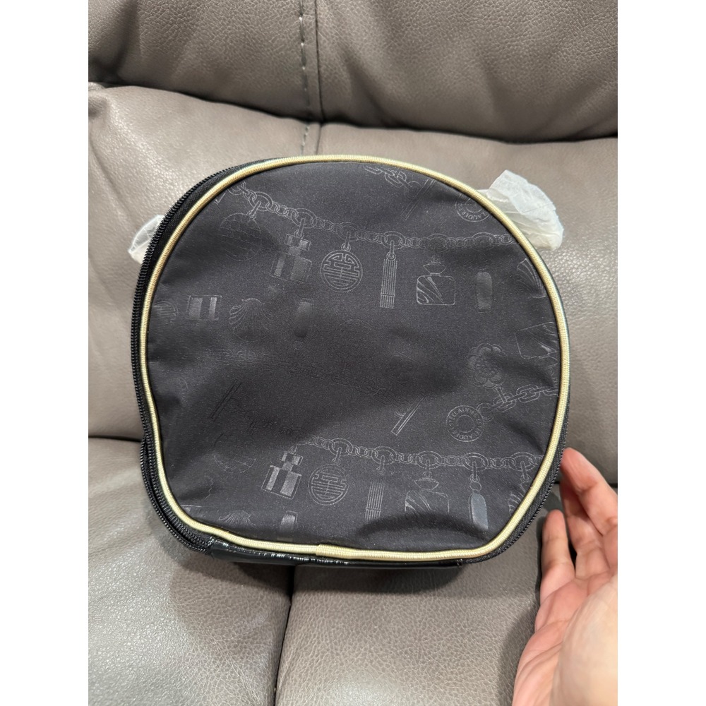 Estee Lauder Black Gold Charm Print Makeup Bag Travel Vanity Case Zip Pouch
